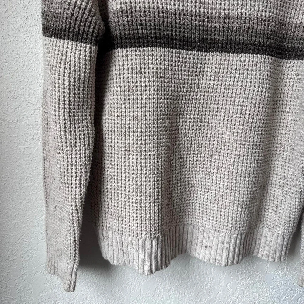 Wellen Mens Recycled Cotton Waffle Knit Striped Crewneck Sweater Cream Grey L